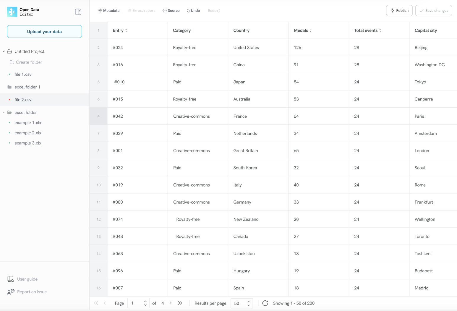 Main screen data grid